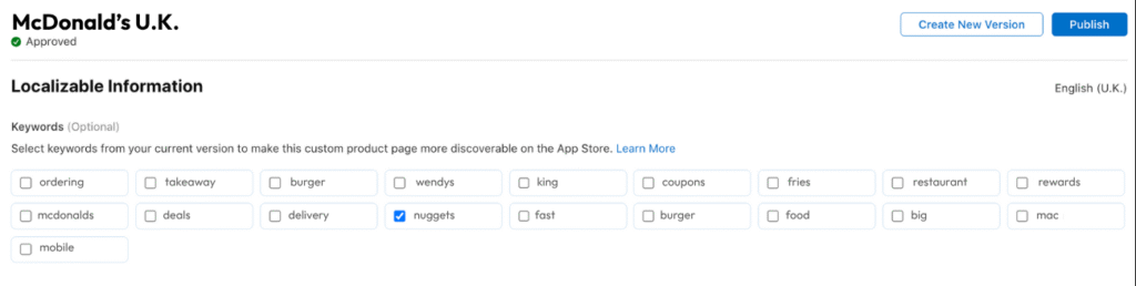 New Custom Product Page keywords